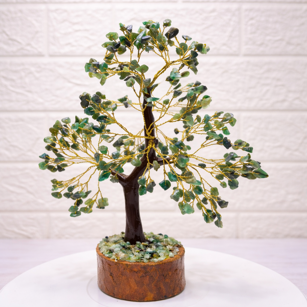 Natural Green Jade gemstone healing tree for attracting steady wealth, good health, and long-term prosperity.