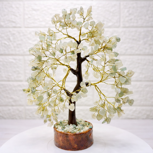 Natural Green Aventurine gemstone healing tree for attracting luck, new opportunities, and financial prosperity.