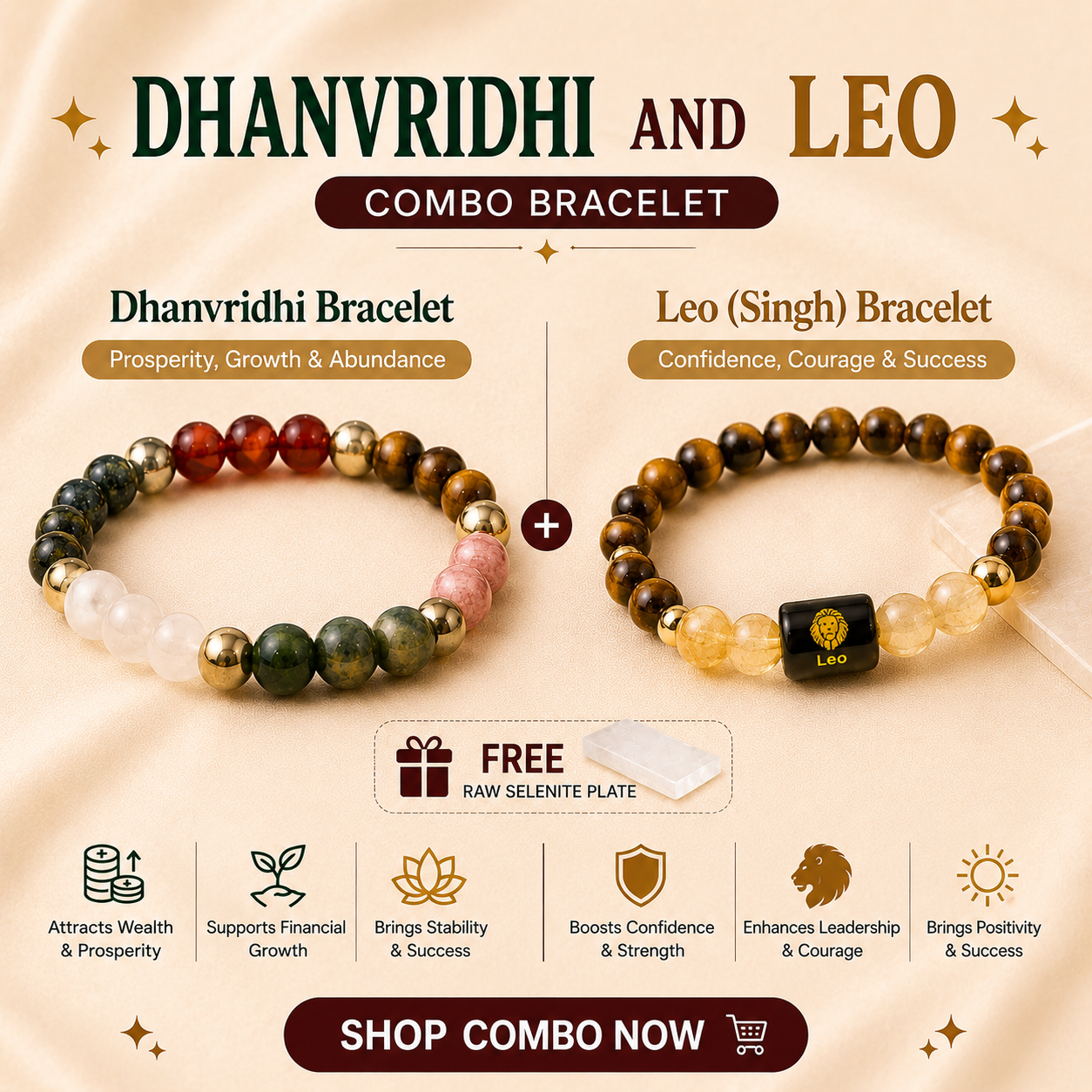 Leo (सिंह राशि) Zodiac & DhanVriddhi Combo Bracelet