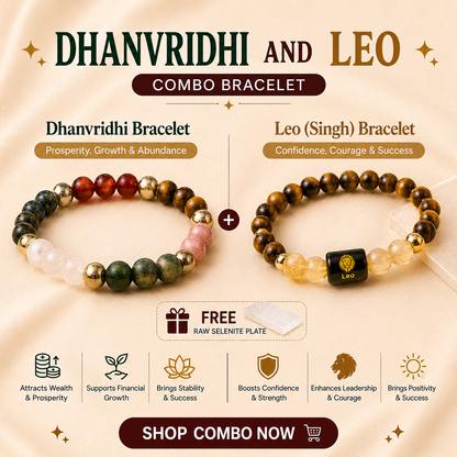 Leo (सिंह राशि) Zodiac & DhanVriddhi Combo Bracelet