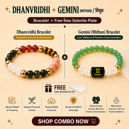 Gemini (मिथुन राशि) Zodiac & DhanVriddhi Combo Bracelet