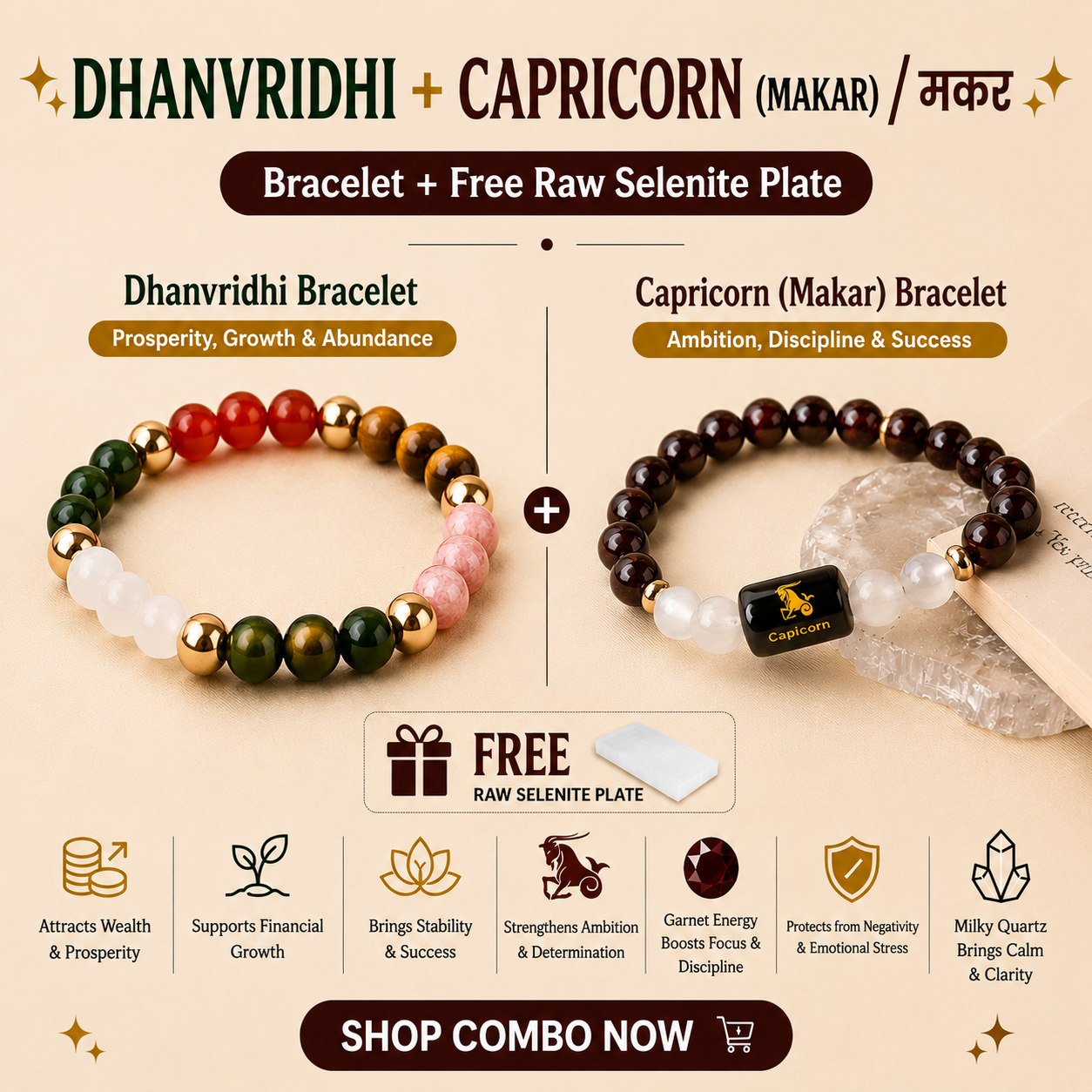 Capricorn (मकर राशि) Zodiac & DhanVriddhi Combo Bracelet