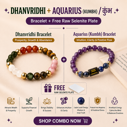 Aquarius (कुंभ राशि) Zodiac & DhanVriddhi Combo Bracelet