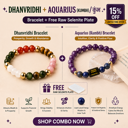 Aquarius (कुंभ राशि) Zodiac & DhanVriddhi Combo Bracelet