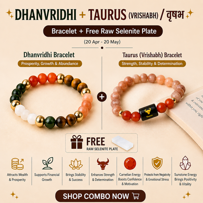 Taurus (वृषभ राशि) Zodiac & DhanVriddhi Combo Bracelet