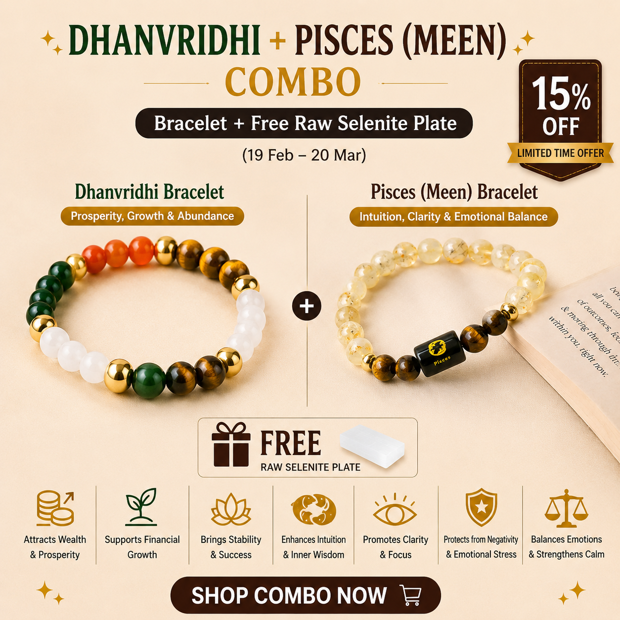 Pisces (मीन राशि) Zodiac & DhanVriddhi Combo Bracelet