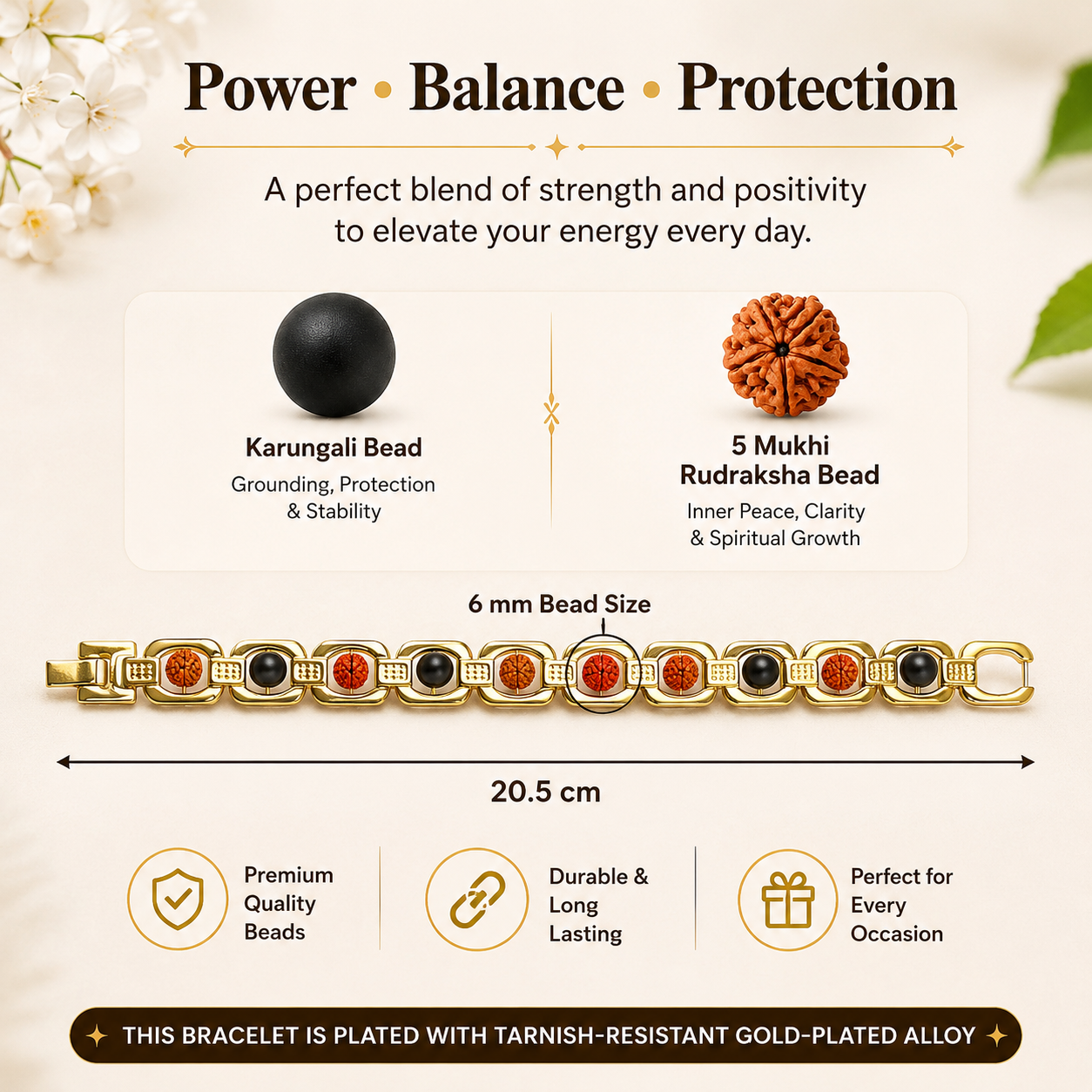 Rudraksh Karungali Clear Quartz Bracelet - Gold