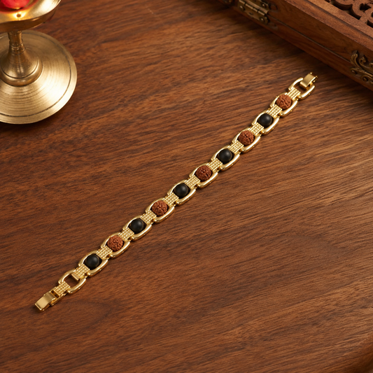 Rudraksh Karungali Clear Quartz Bracelet - Gold