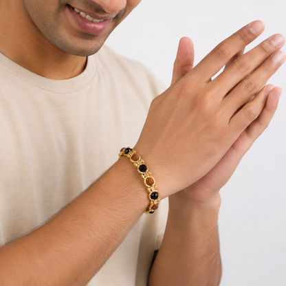 Rudraksh Karungali Clear Quartz Bracelet - Gold