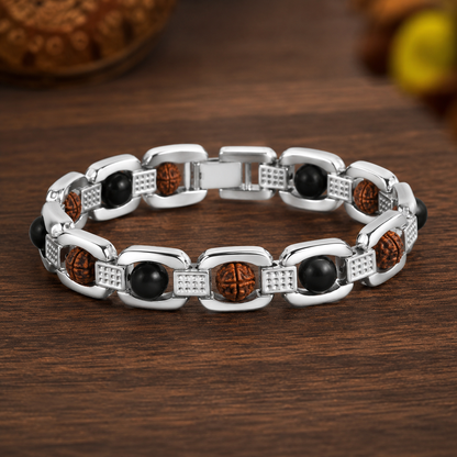 Rudraksh Karungali Clear Quartz Bracelet - Silver