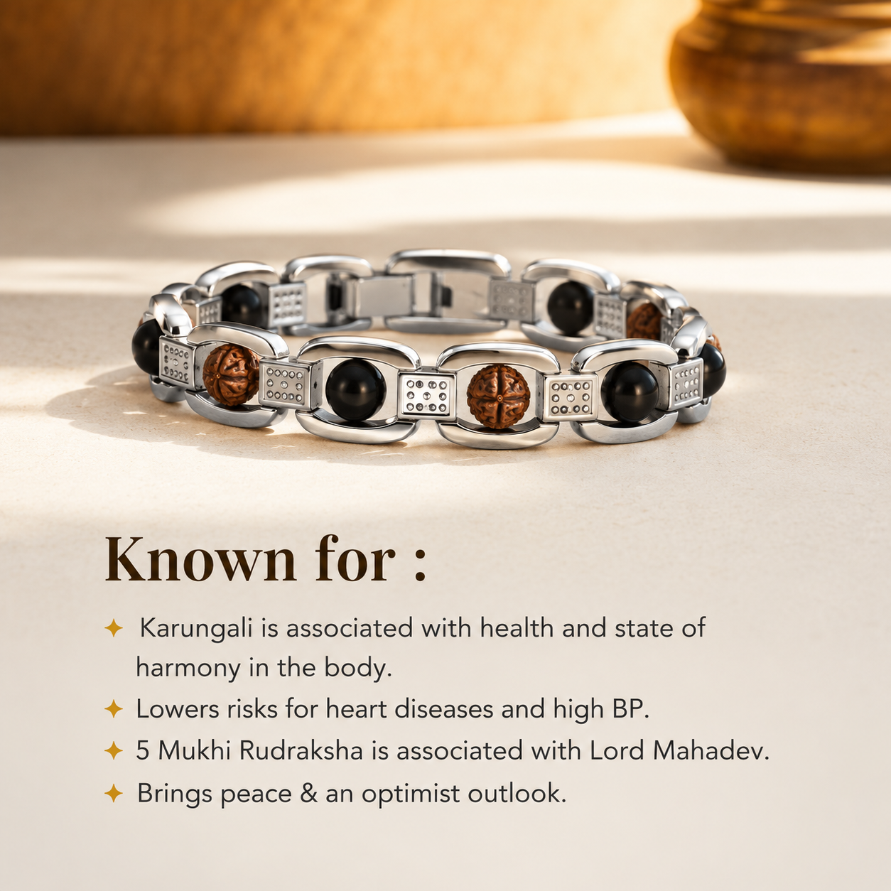 Rudraksh Karungali Clear Quartz Bracelet - Silver