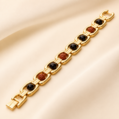 Metal Ruduraksha And Karungali Bracelet - Gold