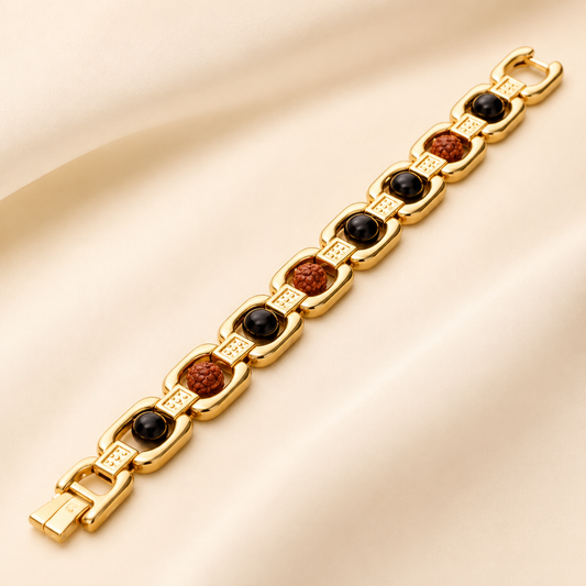 Metal Ruduraksha And Karungali Bracelet - Gold