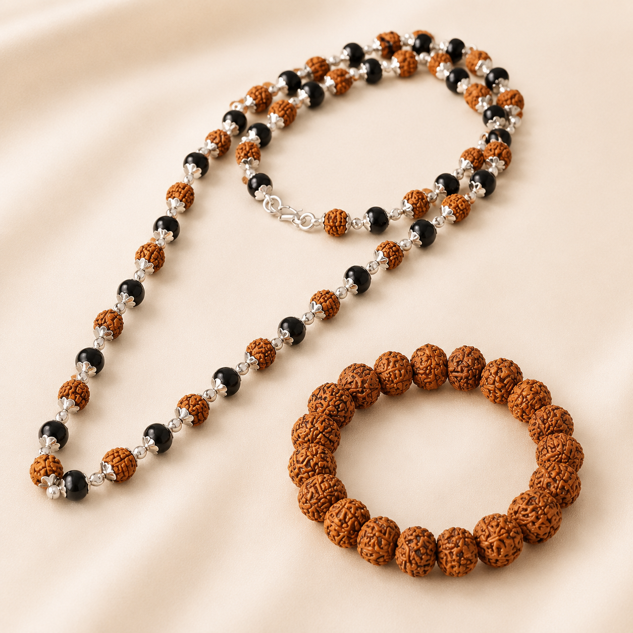 Divya Raksha Rudraksha & Karungali Mala with FREE 7 Mukhi Rudraksha Bracelet