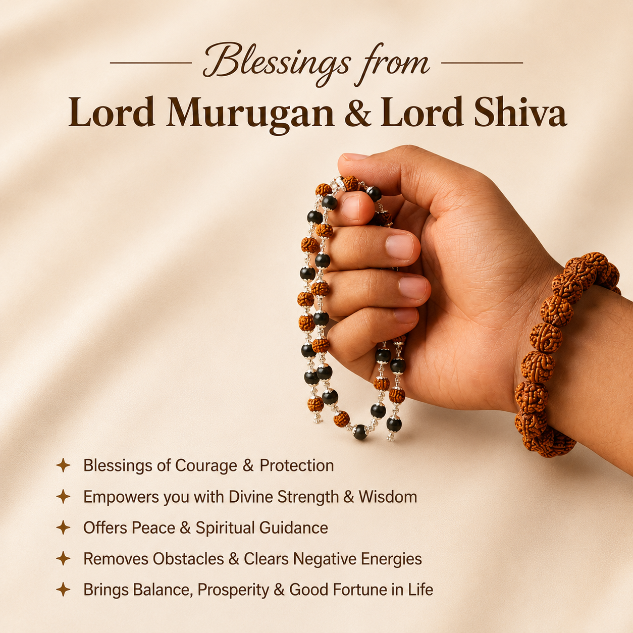 Divya Raksha Rudraksha & Karungali Mala with FREE 7 Mukhi Rudraksha Bracelet
