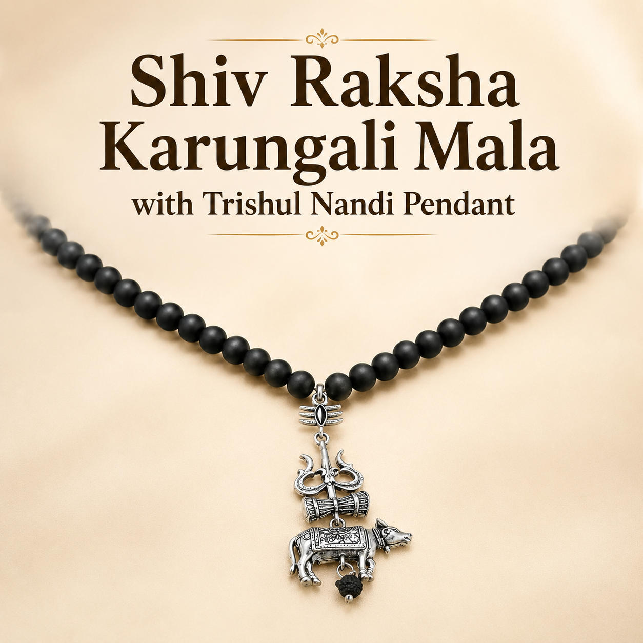 Shiv Raksha Karungali Mala with Trishul Nandi Pendant