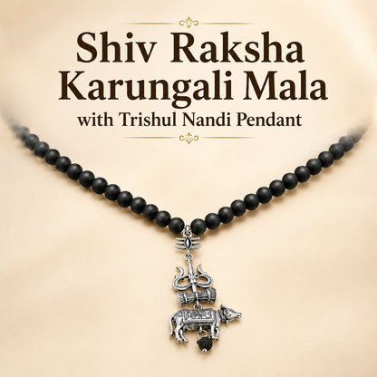 Shiv Raksha Karungali Mala with Trishul Nandi Pendant