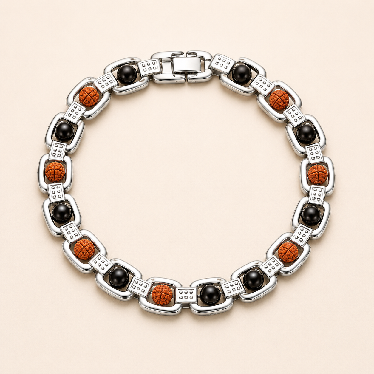 Metal Ruduraksha And Karungali Bracelet - silver
