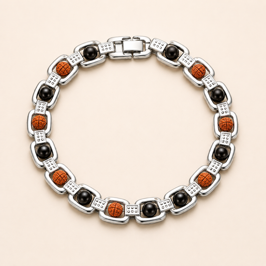 Metal Ruduraksha And Karungali Bracelet - silver