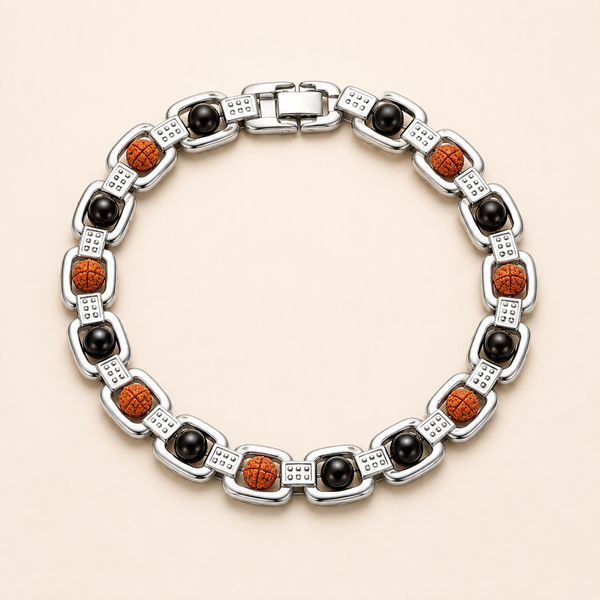 Metal Ruduraksha And Karungali Bracelet - silver
