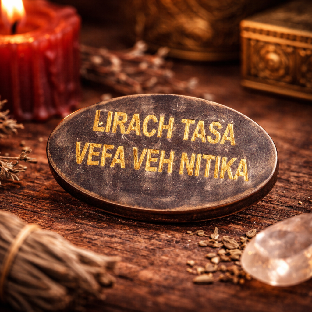 Pyrite coin with spirit of Nitika angel symbol