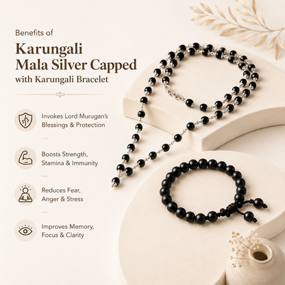 Silver Capped Karungali Malai – with Karungali Bracelet