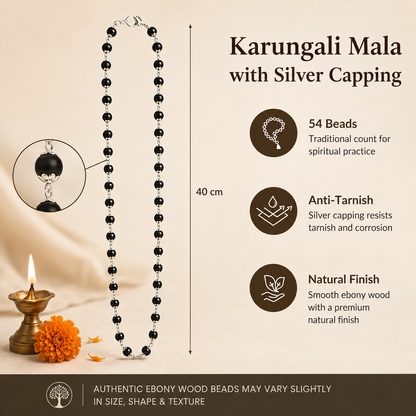 Silver Capped Karungali Malai – with Karungali Bracelet