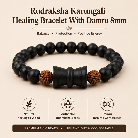 Rudraksha Karungali Healing Bracelet With Damru 8mm