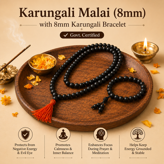 Karungali Malai (8mm) with 8mm Karungali Bracelet (Govt. Certified)