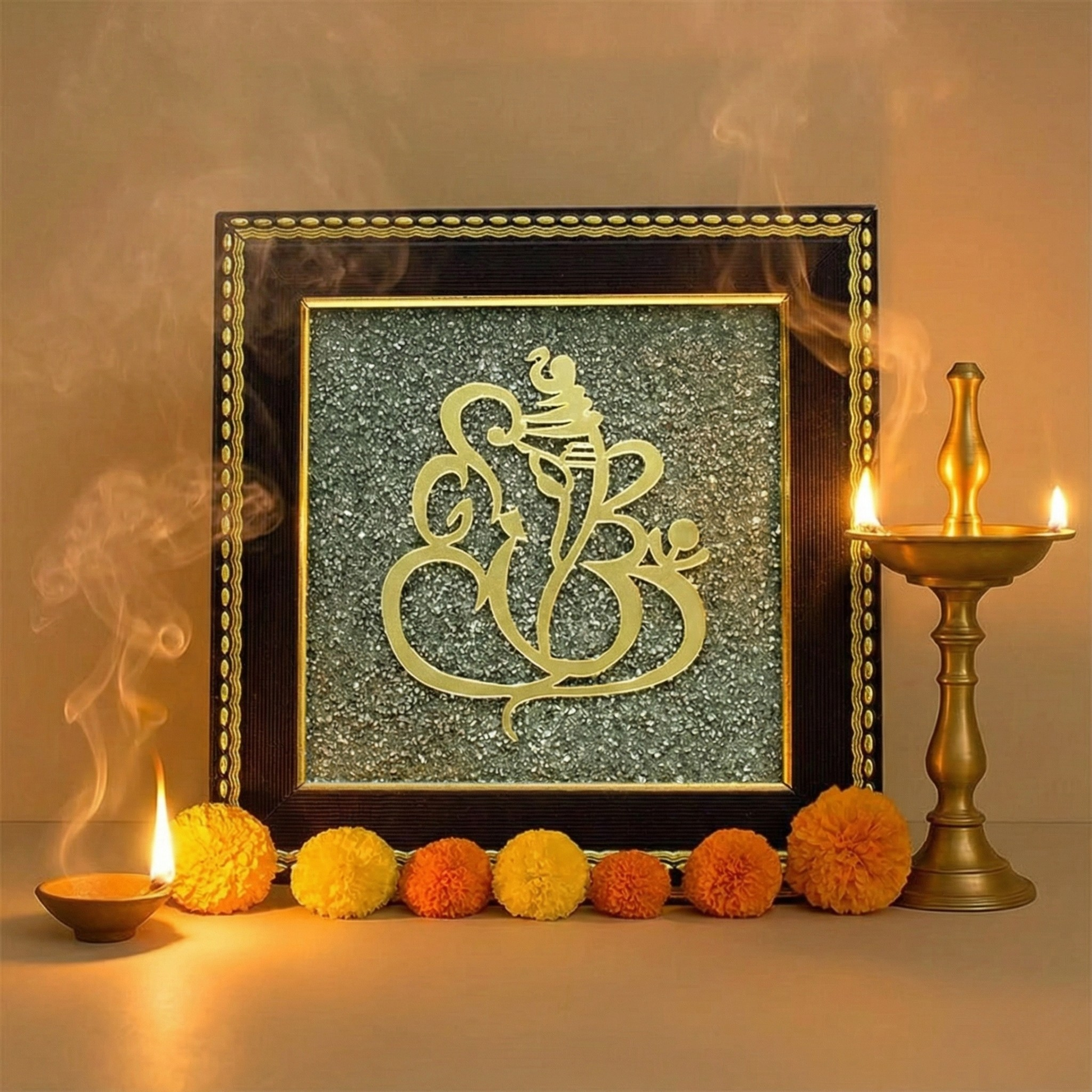 Ganesh Ji on Raw Pyrite Frame