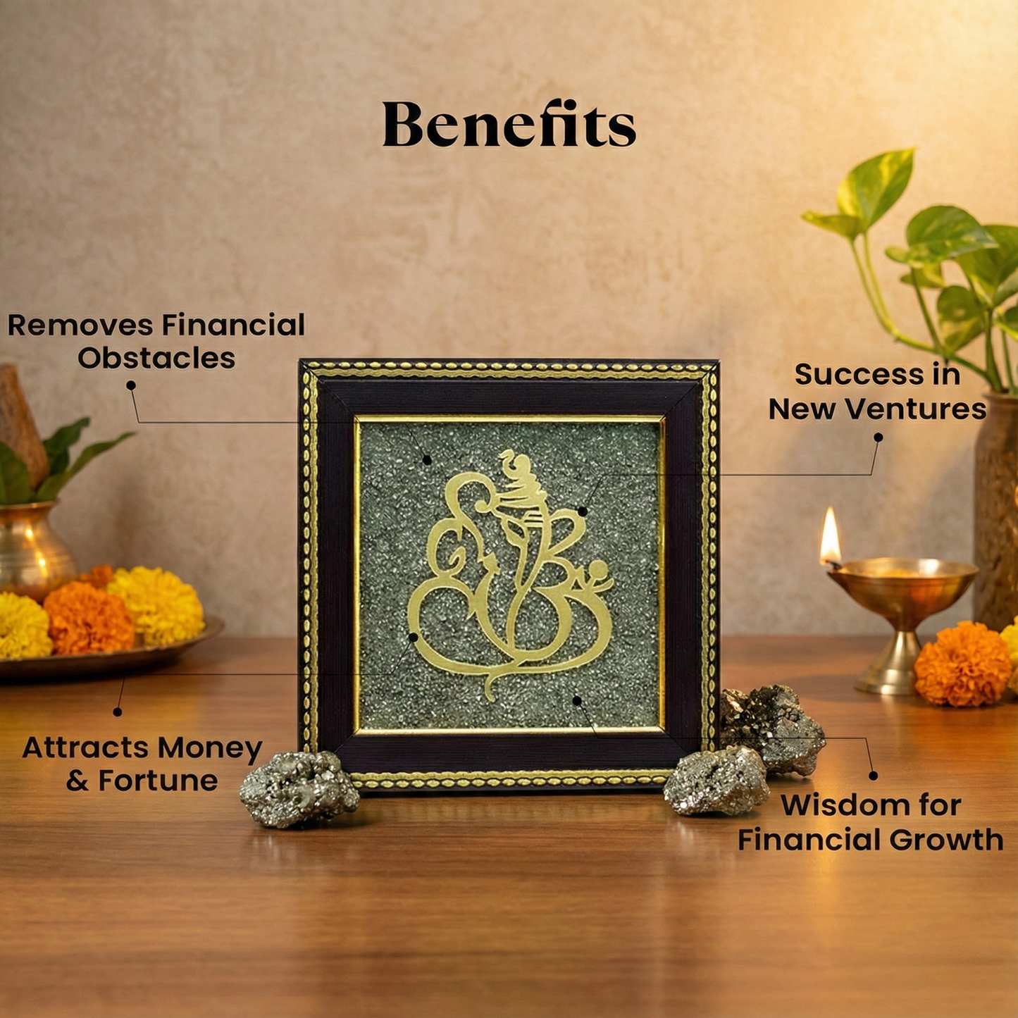 Ganesh Ji on Raw Pyrite Frame
