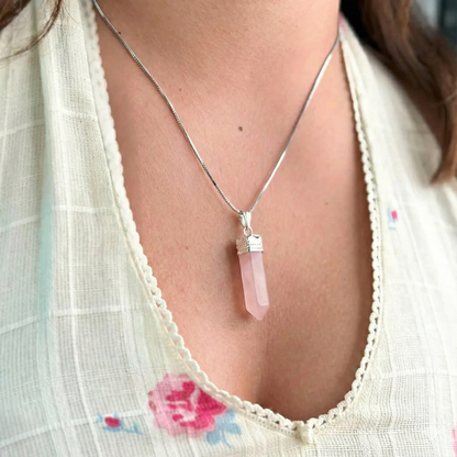 Love Attraction Rose Quartz Pencil Pendant