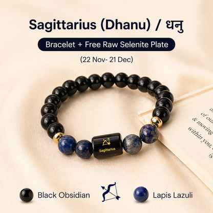 Sagittarius (धनु राशि) Zodiac Black Obsidian & Lapis Lazuli Bracelet