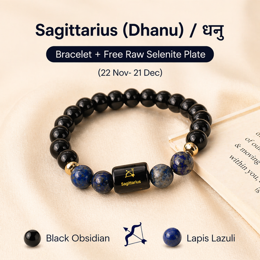 Sagittarius (धनु राशि) Zodiac Black Obsidian & Lapis Lazuli Bracelet
