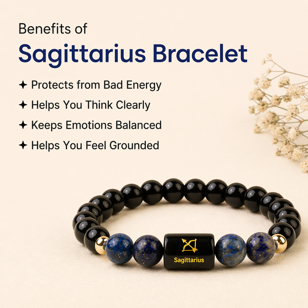 Sagittarius (धनु राशि) Zodiac Black Obsidian & Lapis Lazuli Bracelet