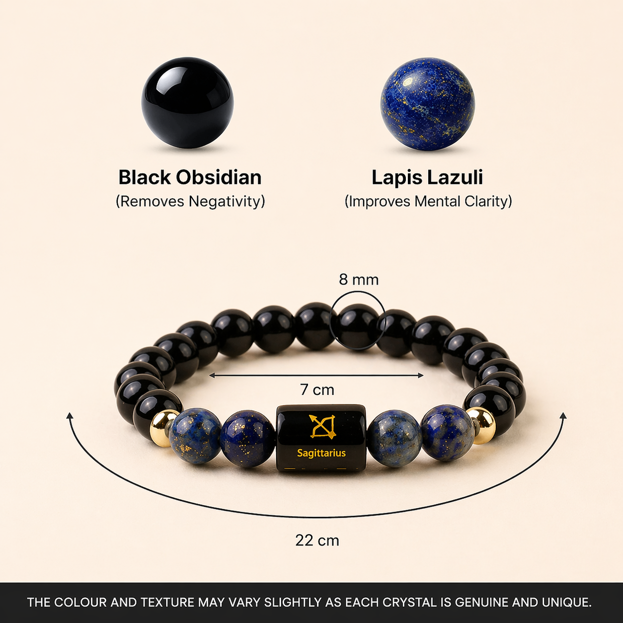 Sagittarius (धनु राशि) Zodiac Black Obsidian & Lapis Lazuli Bracelet