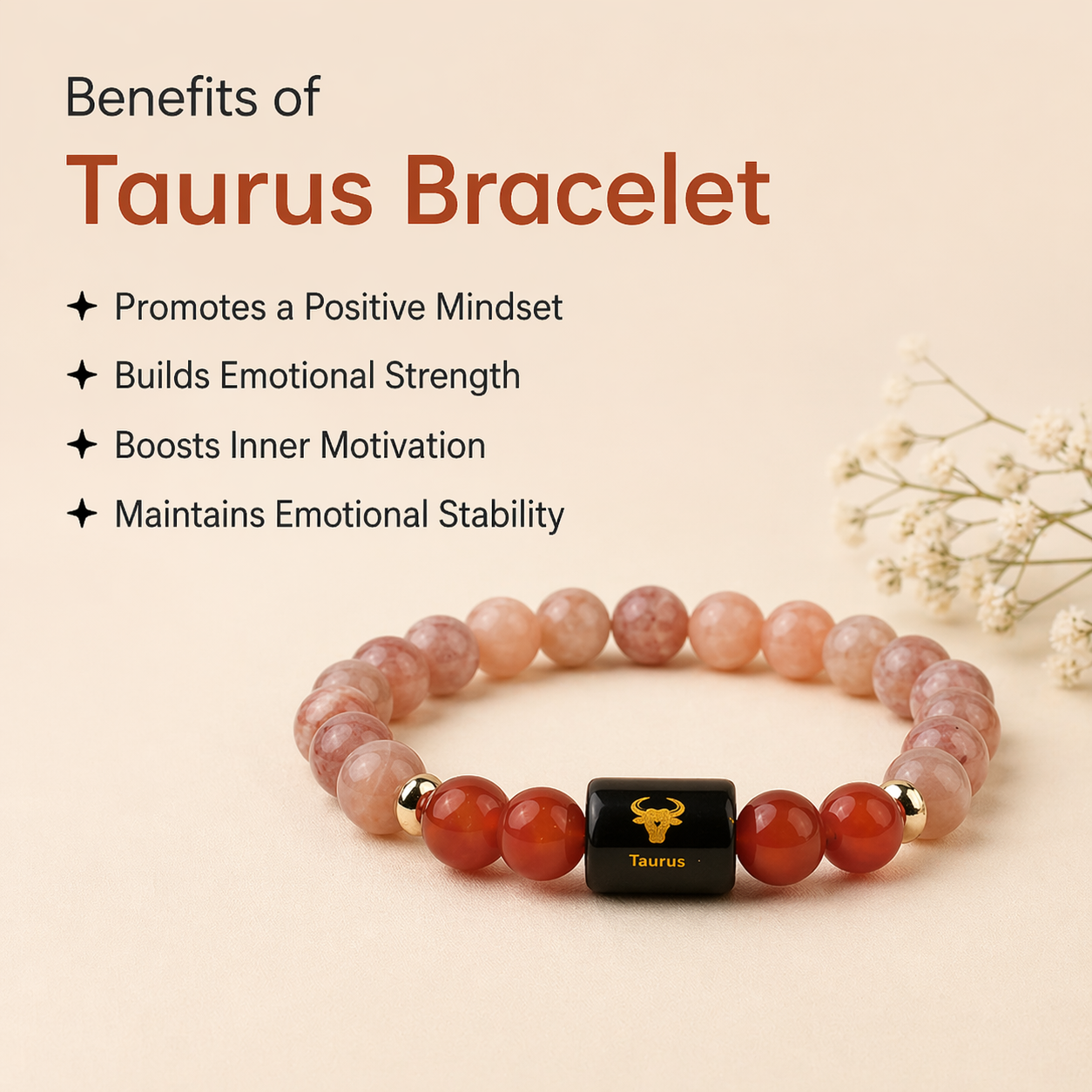 Taurus (वृषभ राशि) Zodiac Sunstone & Carnelian Bracelet