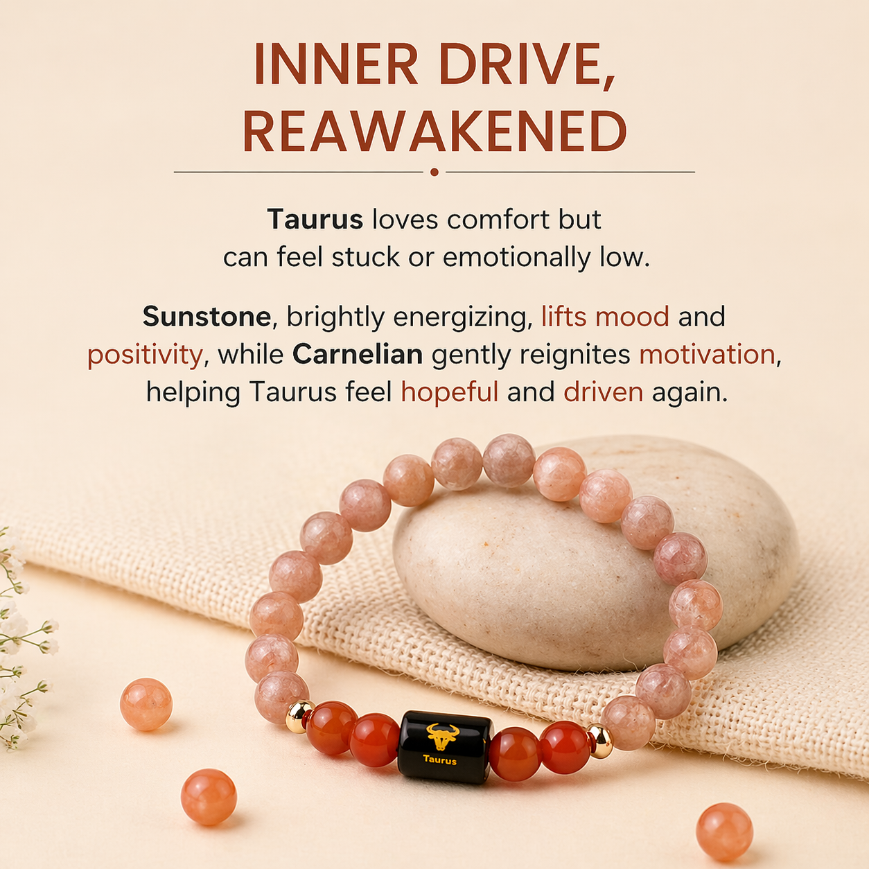 Taurus (वृषभ राशि) Zodiac Sunstone & Carnelian Bracelet