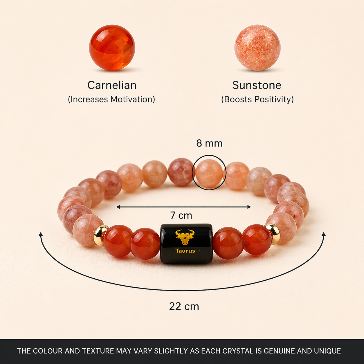 Taurus (वृषभ राशि) Zodiac Sunstone & Carnelian Bracelet