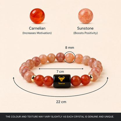 Taurus (वृषभ राशि) Zodiac Sunstone & Carnelian Bracelet