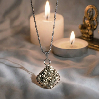 Dhan Prapti wealth manifestation combo featuring a Pyrite bracelet and Citrine crystal for attracting money and financial success.