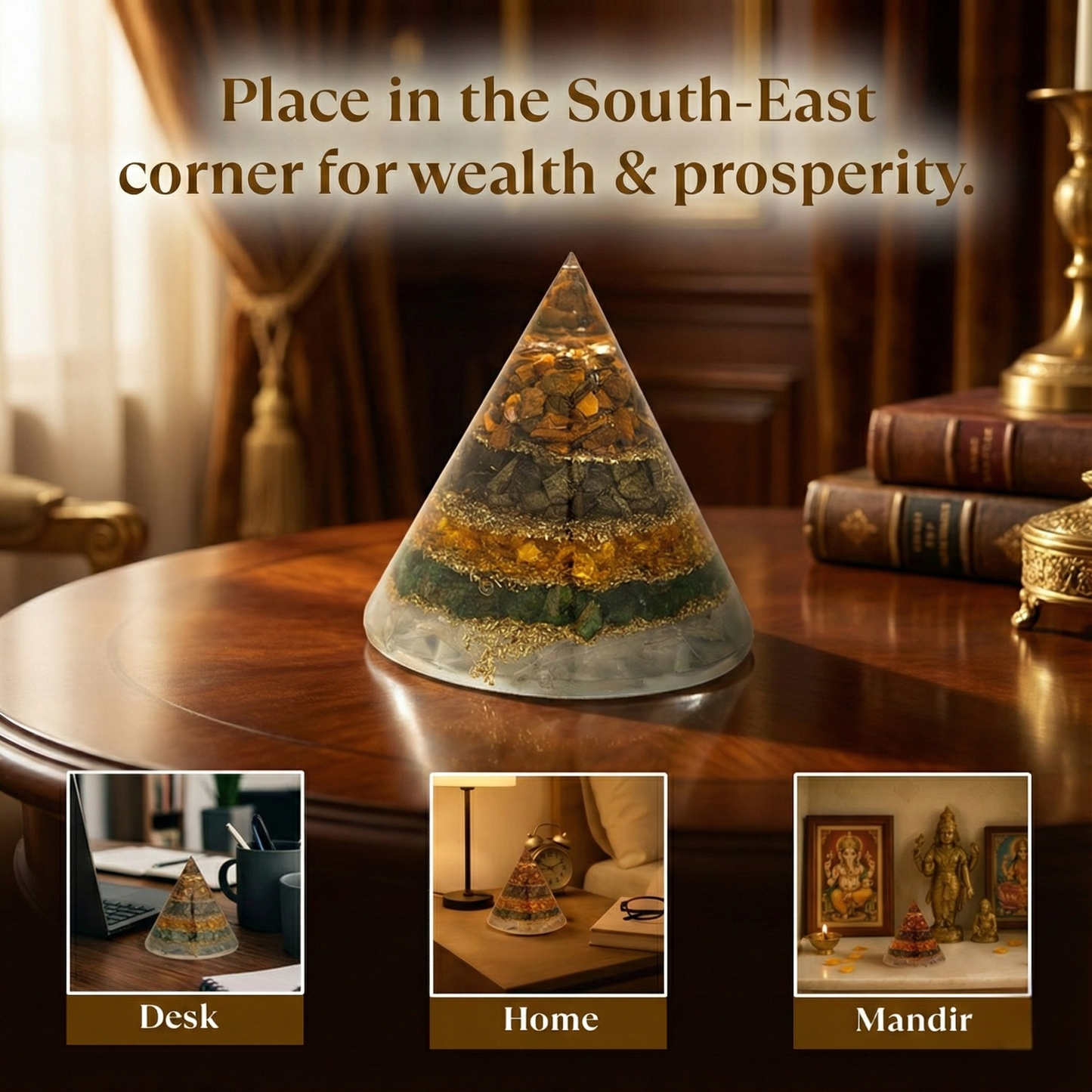 Conical Dhan Yog Pyramid With Selenite Base