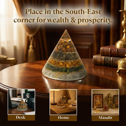 Conical Dhan Yog Pyramid With Selenite Base