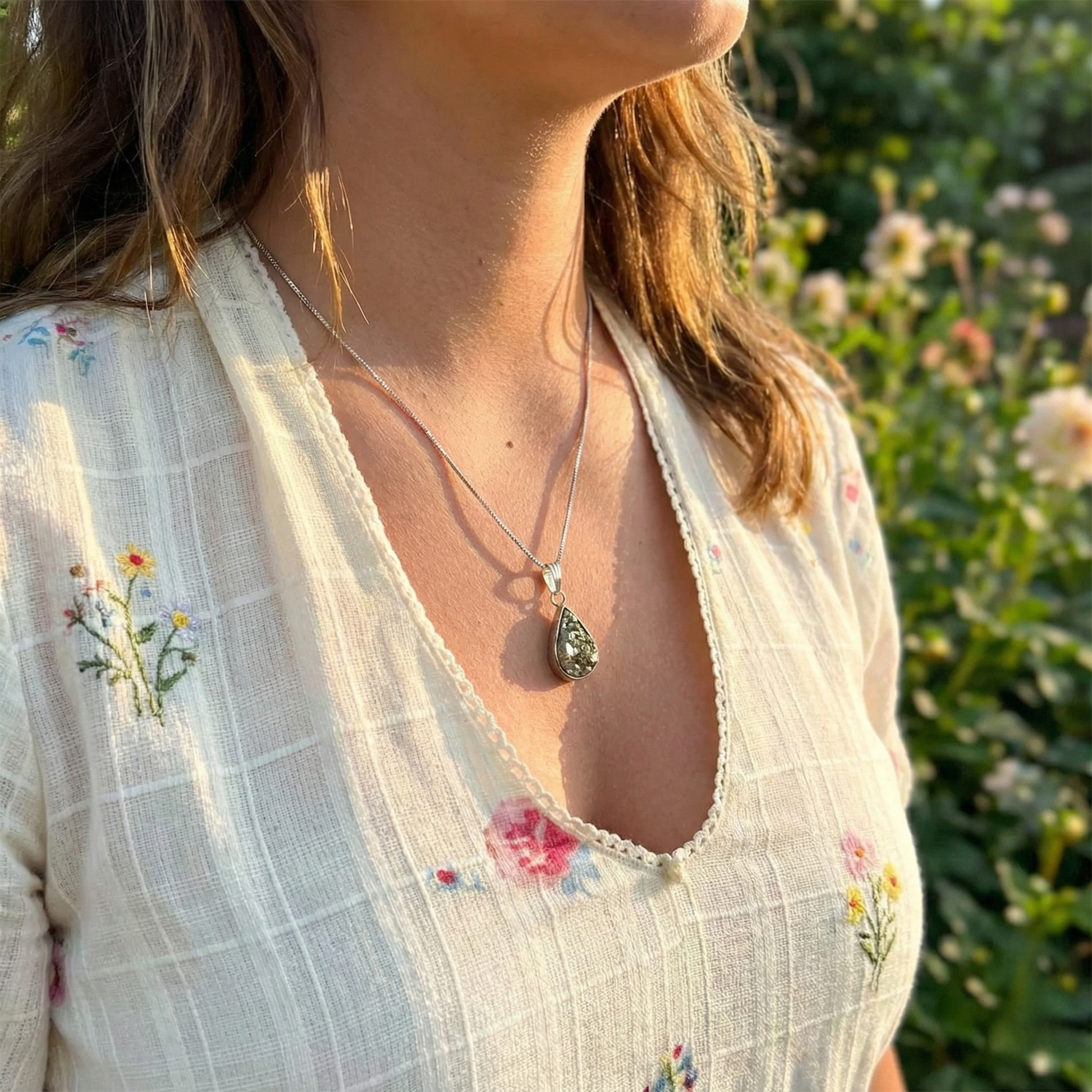 Raw Pyrite Drop Pendant