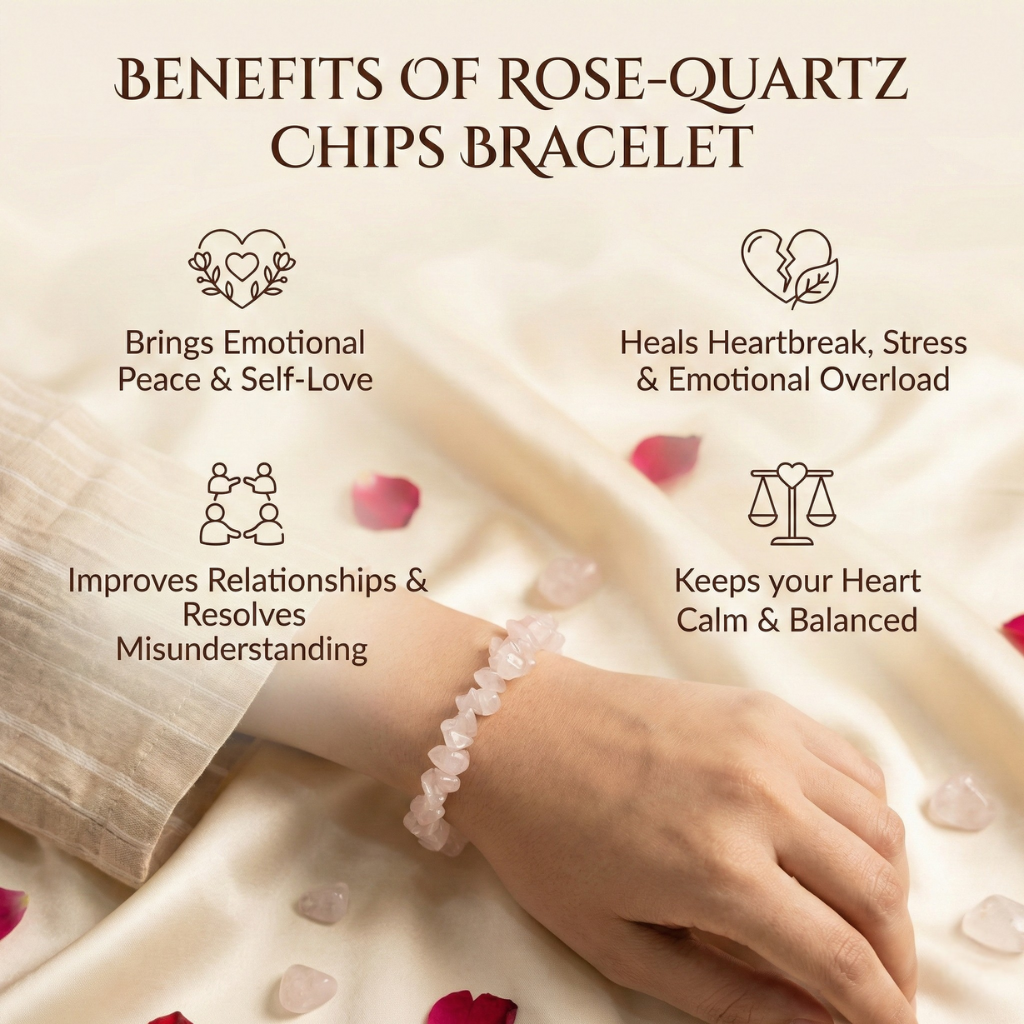 Natural pink Rose Quartz chips bracelet for heart chakra healing and emotional balance.