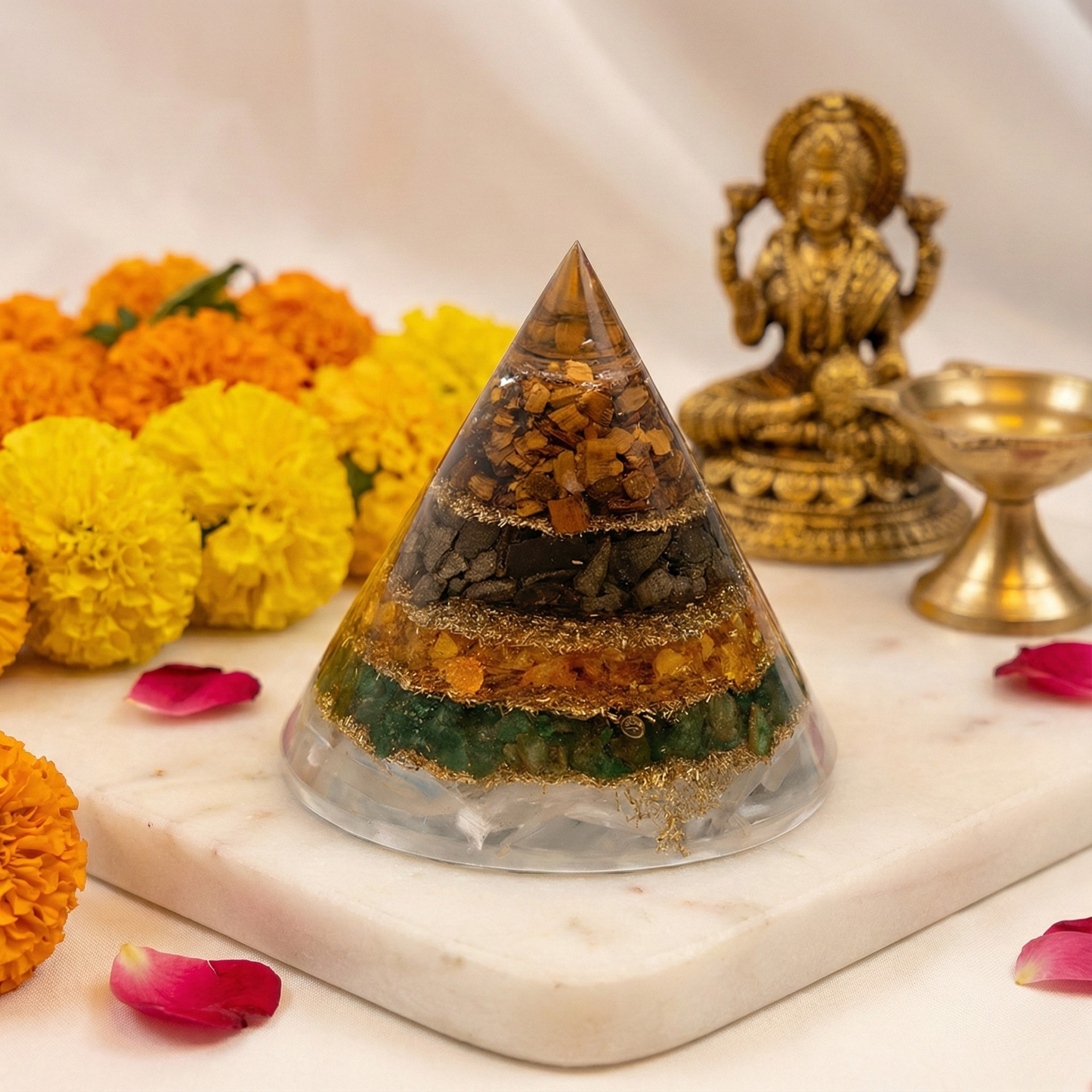 Conical Dhan Yog Pyramid With Selenite Base