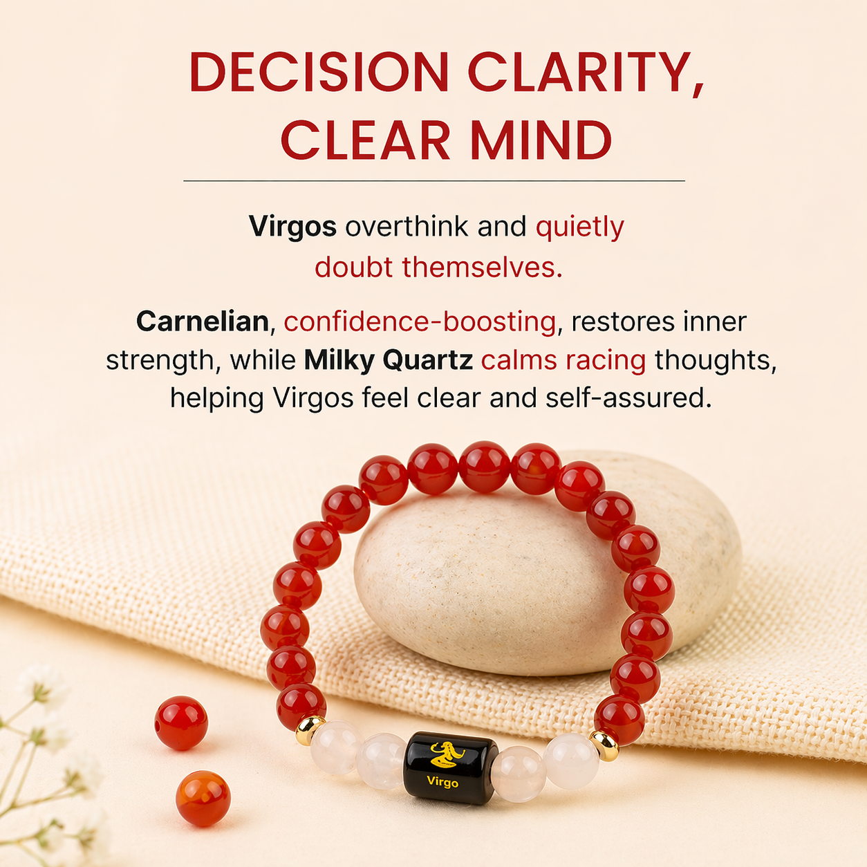 Virgo (कन्या राशि) Zodiac Carnelian & Milky Quartz Bracelet