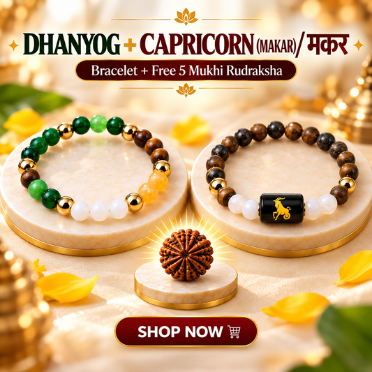 Capricorn Zodiac & DhanYog Bracelet + FREE 5 Mukhi Rudraksha