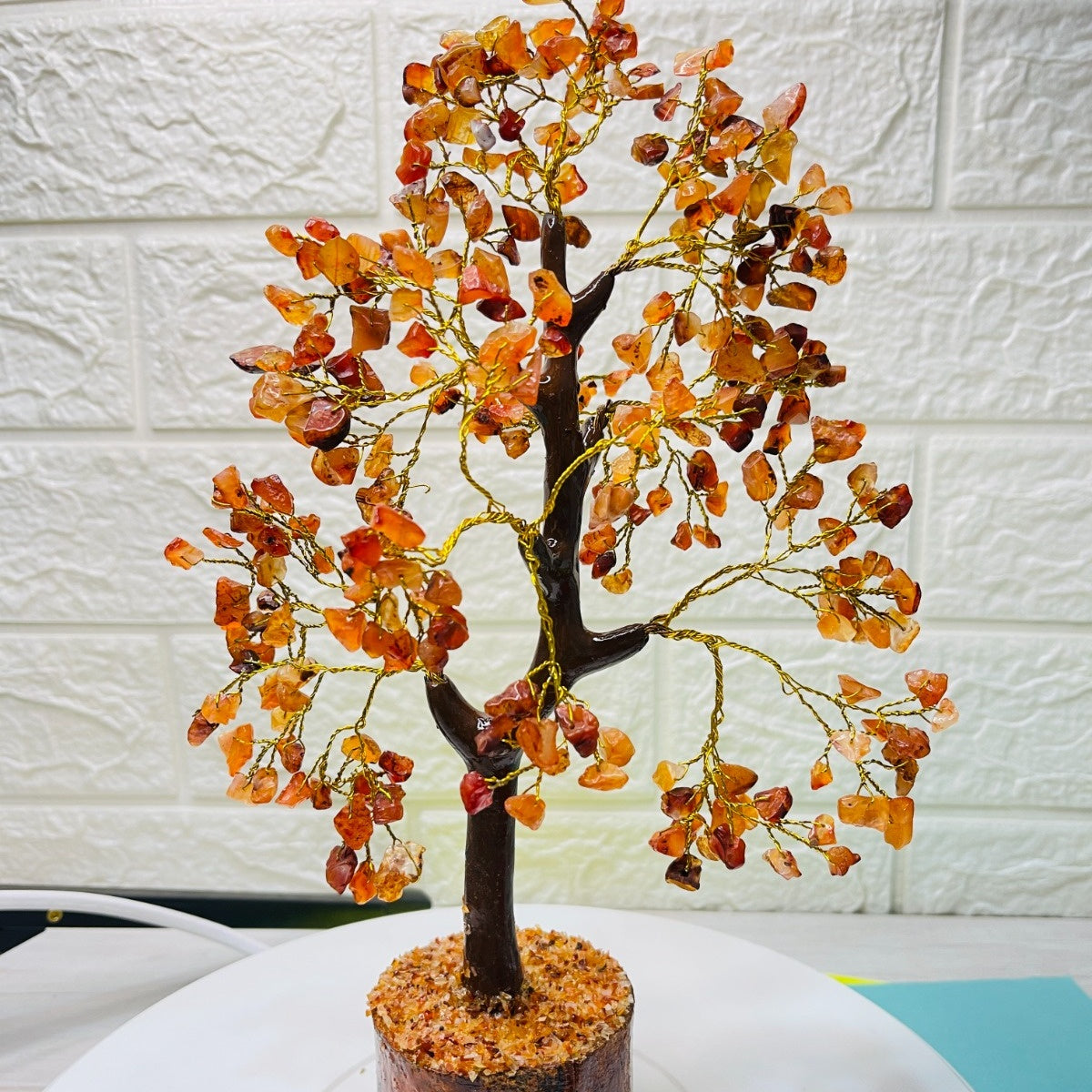 Natural Carnelian gemstone healing tree for boosting creativity, motivation, and Sacral Chakra balancing.