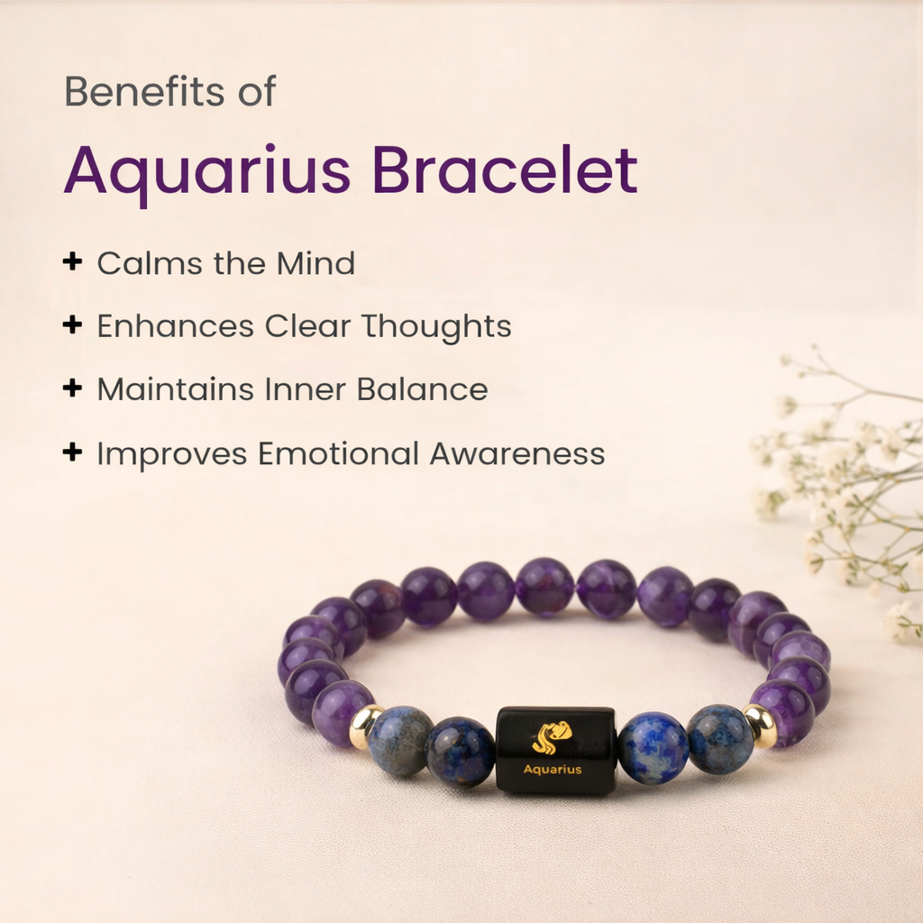 Aquarius (कुंभ राशि) Zodiac Amethyst & Lapis Lazuli Bracelet